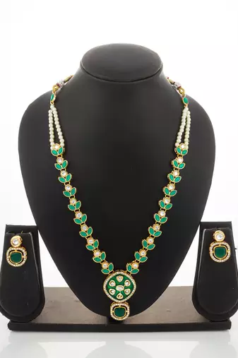 gold plated kundan pearl necklace set