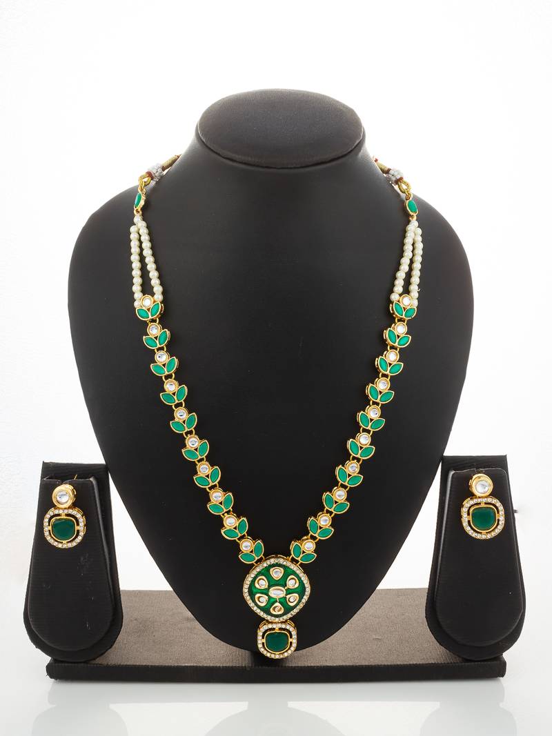 gold plated kundan pearl necklace set