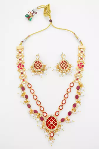 gold plated double layer kundan set