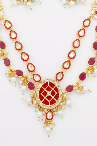gold plated double layer kundan set