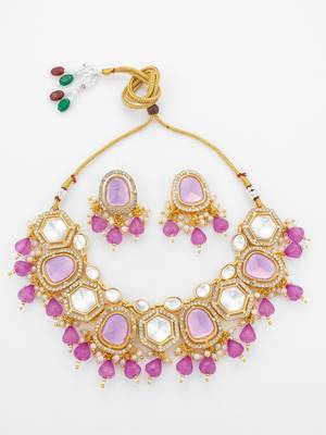 gold plated pink stone choker set 2