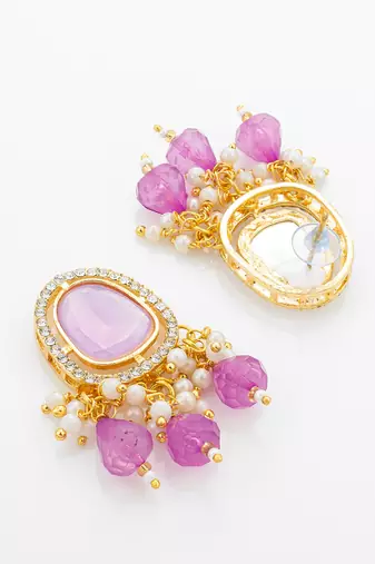 gold plated pink stone choker set