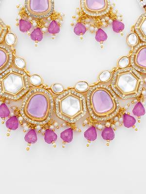 gold plated pink stone choker set 5
