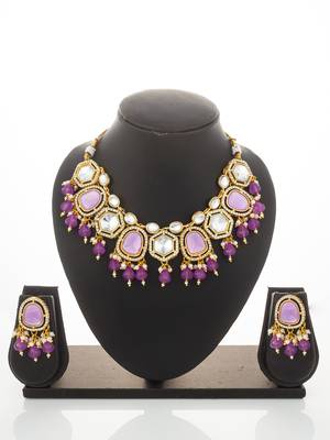 gold plated pink stone choker set 1