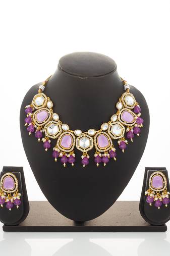 gold plated pink stone choker set