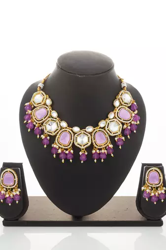 gold plated pink stone choker set