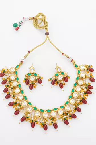 gold plated meenakari kundan set