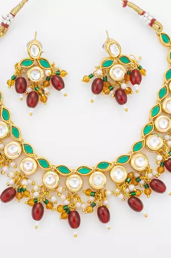 gold plated meenakari kundan set