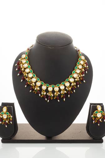 gold plated meenakari kundan set