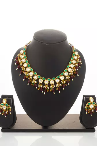 gold plated meenakari kundan set