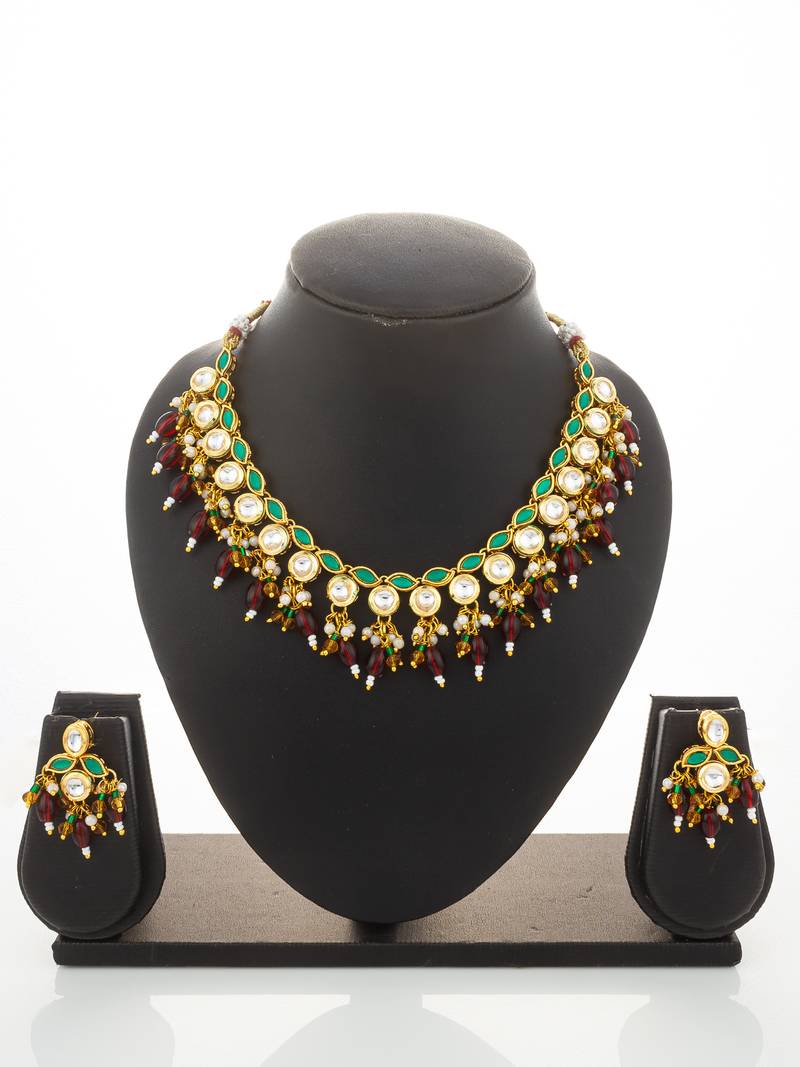 gold plated meenakari kundan set