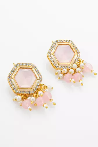 gold plated pink stone necklace set