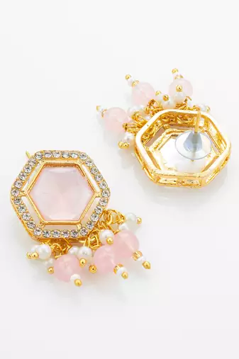 gold plated pink stone necklace set