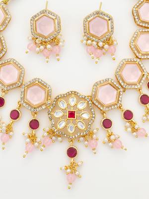 gold plated pink stone necklace set 5