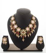 gold plated pink stone necklace set