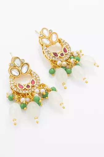 gold plated green beads necklace set