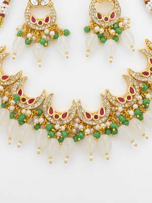 gold plated green beads necklace set 4