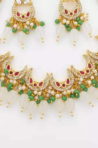 gold plated green beads necklace set