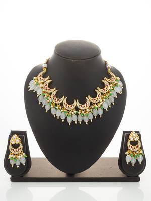 gold plated green beads necklace set 5