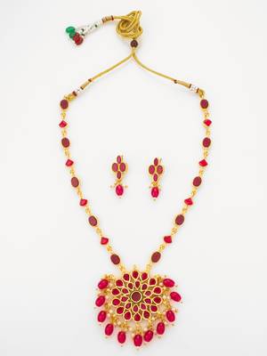 gold plated ruby pendant necklace set 2