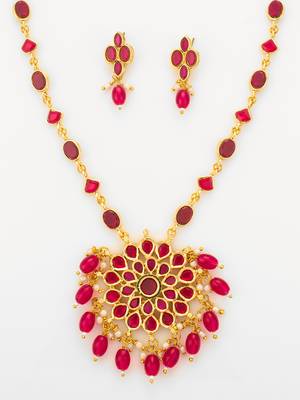gold plated ruby pendant necklace set 5
