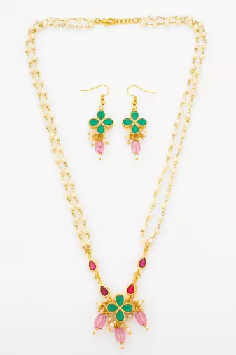 gold plated pearl layered necklace