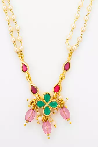 gold plated pearl layered necklace