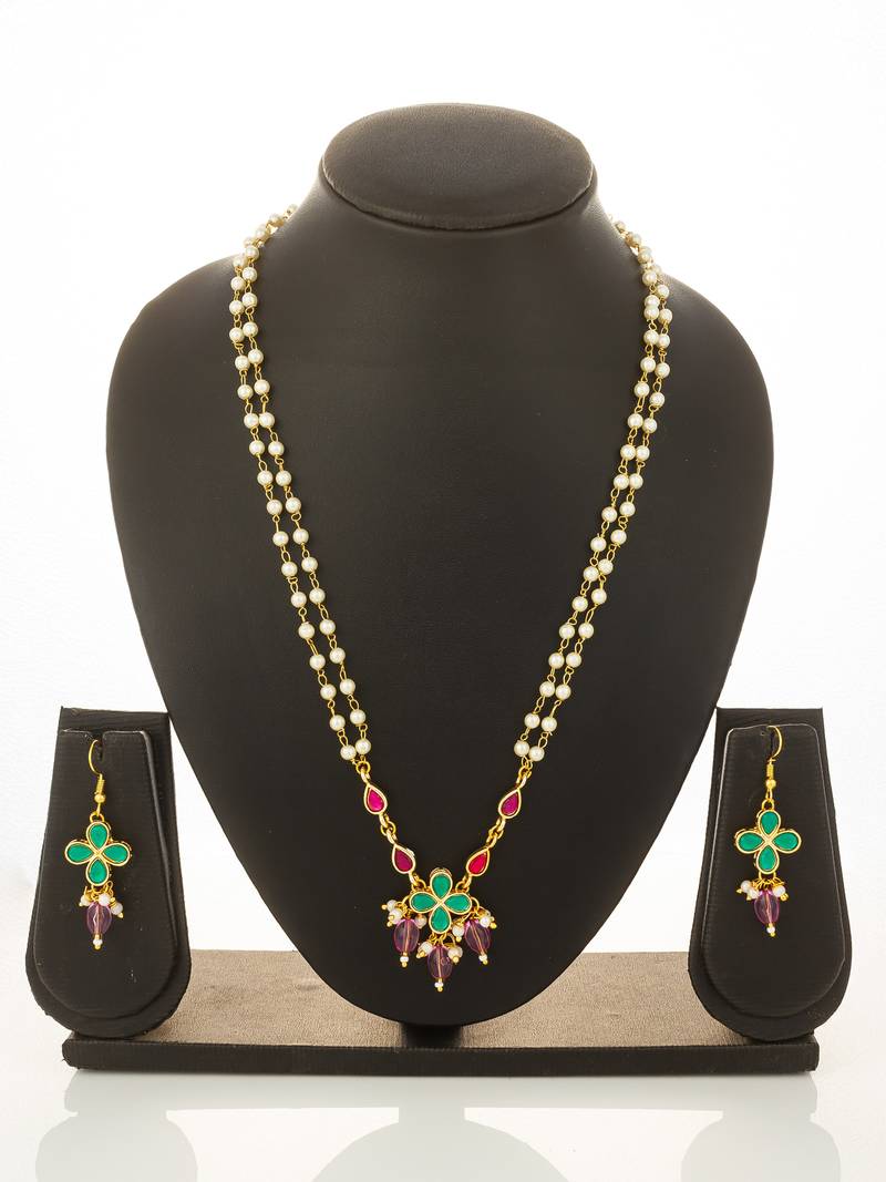 gold plated pearl layered necklace