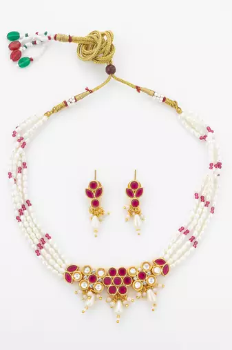 gold plated pearl necklace set