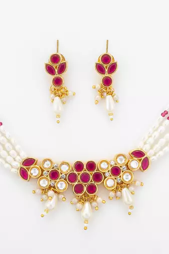gold plated pearl necklace set
