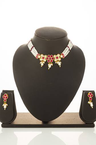 gold plated pearl necklace set