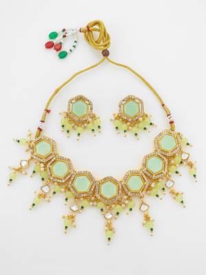 gold plated mint green choker set 1