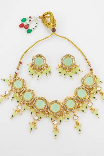 gold plated mint green choker set