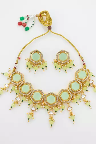 gold plated mint green choker set