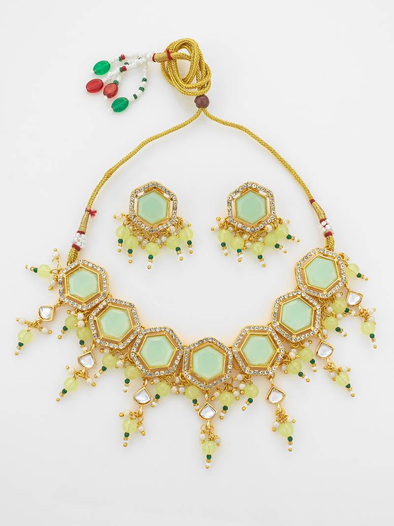 gold plated mint green choker set