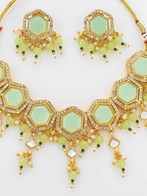 gold plated mint green choker set 4