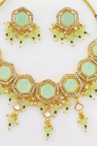 gold plated mint green choker set