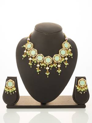 gold plated mint green choker set 5