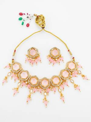gold plated pink stone choker set 2