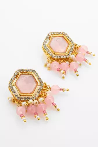 gold plated pink stone choker set