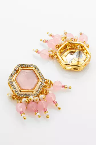 gold plated pink stone choker set