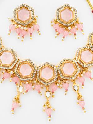 gold plated pink stone choker set 5
