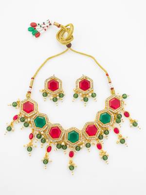 gold plated red green choker set 2