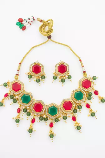 gold plated red green choker set