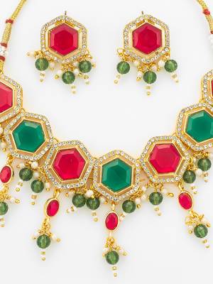 gold plated red green choker set 5