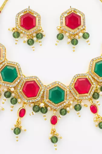 gold plated red green choker set