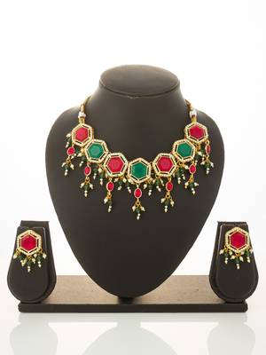 gold plated red green choker set 1