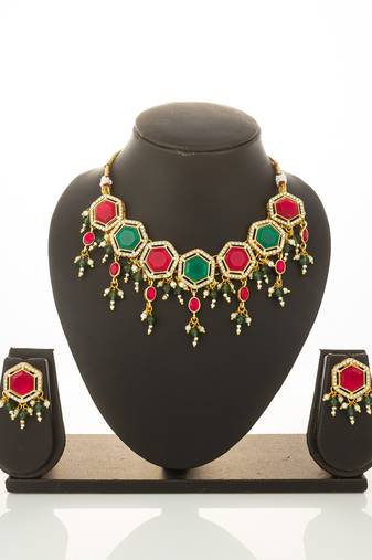 gold plated red green choker set
