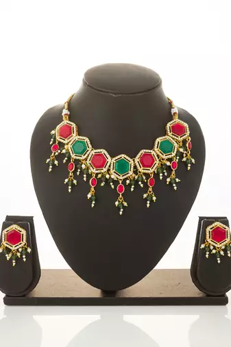gold plated red green choker set