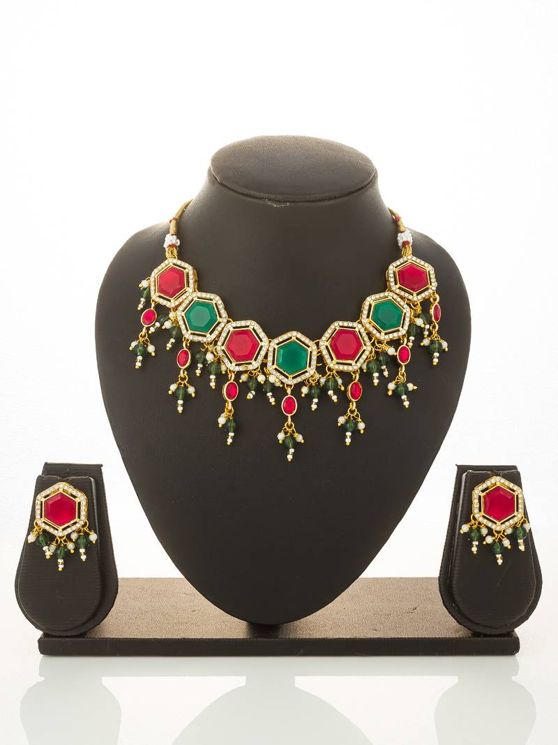 gold plated red green choker set